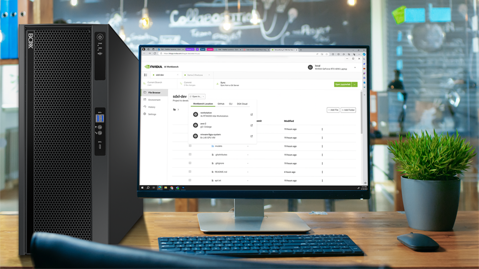 AI Workstation APEXXT4PRO system sitting on a desk with a monitor, keyboard, and mouse